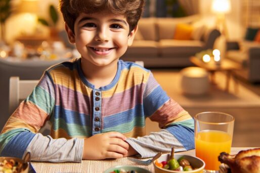 Niño comiendo en su casa